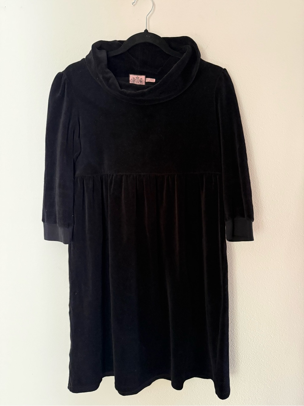 Juicy Couture Vintage Y2K Black Velour Cowl Neck Babydoll Dress M